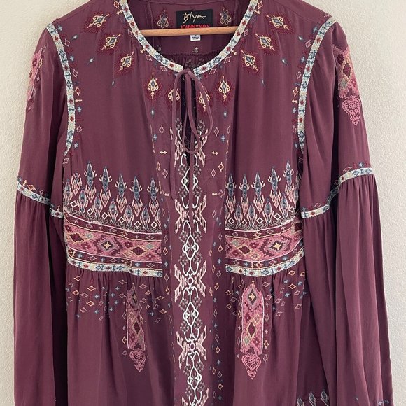 JOHNNY WAS Biya "Deliza" Embroidered Silk Blouse: Wine Colored; SMALL; NWOT! - Picture 3 of 9